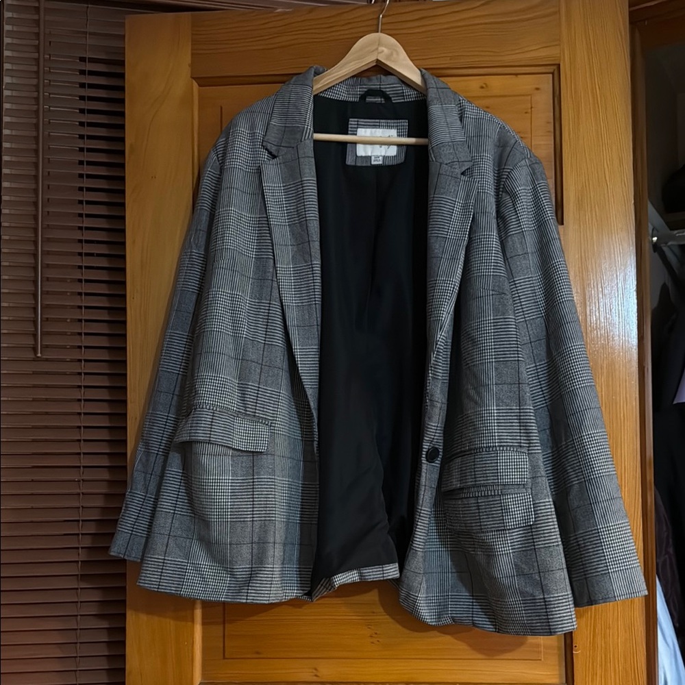 a new day Women's Black and Gray Plaid Blazer